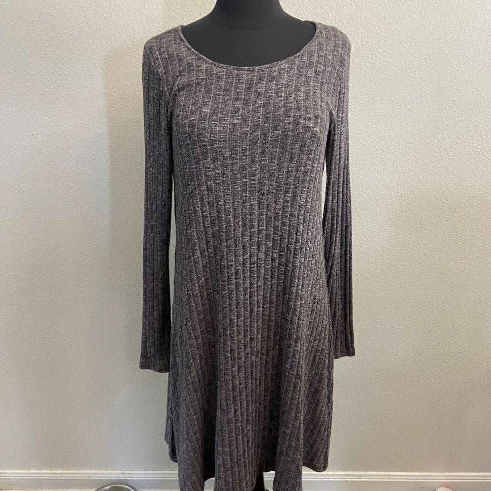 Michael Stars Womens Size M Gray Ribbed‎ Knit Long Sleeve Casual Dress